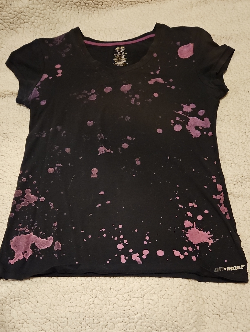 Women’s Black Tee with Purple Splatter Detail On Front - Size M